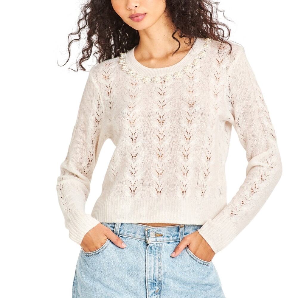 Loveshackfancy Embellished Beige Linus Sweater Size XS